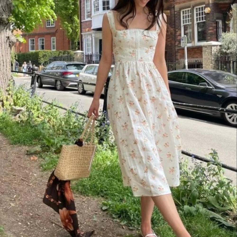 Reformation Tagliatelle Floral Linen Dress